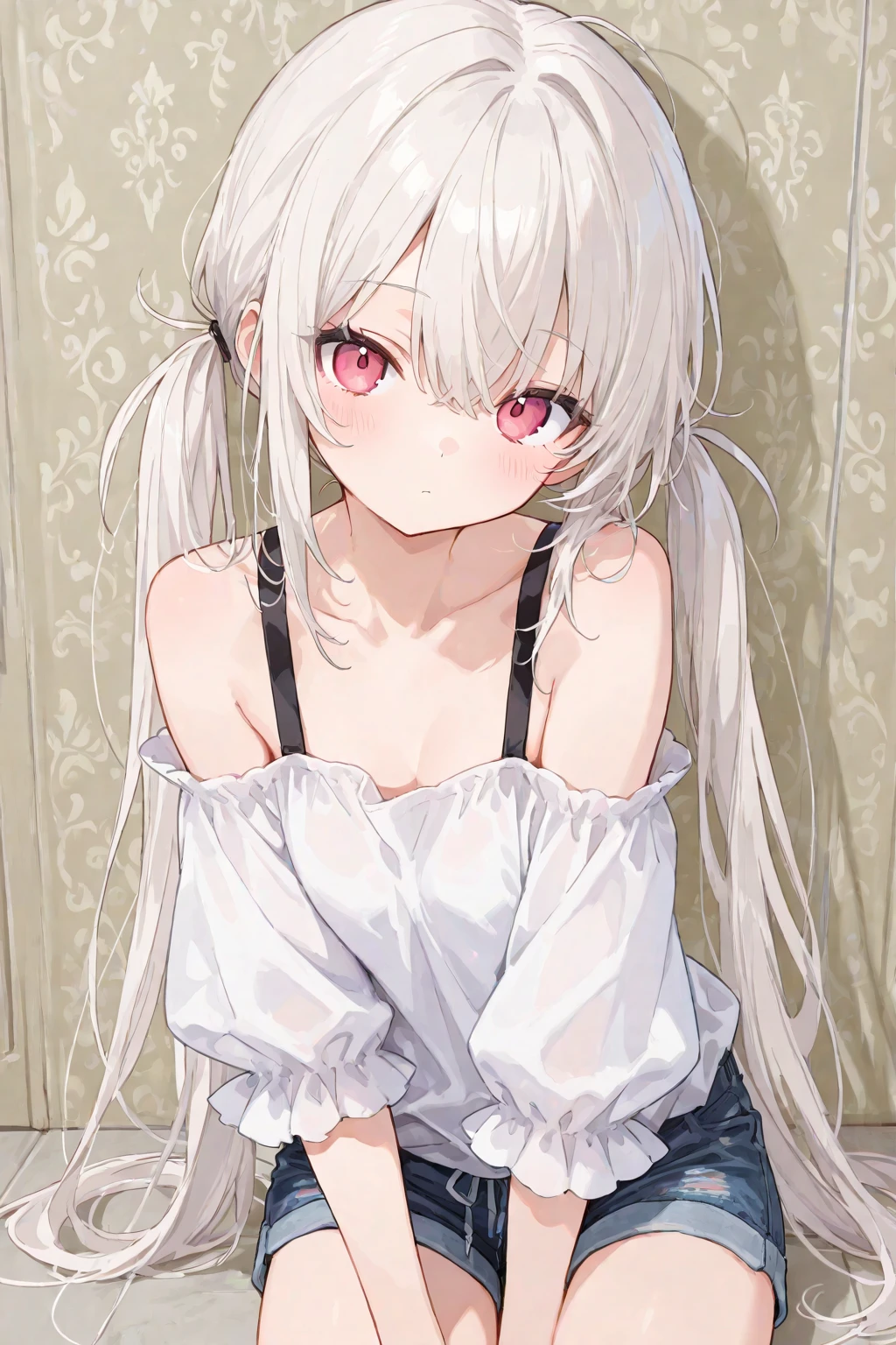 best quality, amazing quality, very aesthetic, absurdres, (1girl, mutsuki, blue archive, solo, red eyes, white hair, side ponytail), (realistic face:0.9),(bow bra:1.8),dress lift, (grin, blush, thigh:1.3), (cowboy shot), (slit pupils:1.2), (half closed eyes:0.9), (from side:2), (official art:1.3), (pool), (expressive eyes, perfect face, 4k, extremely detailed anime illustration, extremely detailed eyes), perfect anatomy, light rays, extremely delicate body, smooth skin, (school background:1.5), clear eyes, beautiful face, small breasts,(anime style:1.7), (Warm Light:1.5), (highres:2),