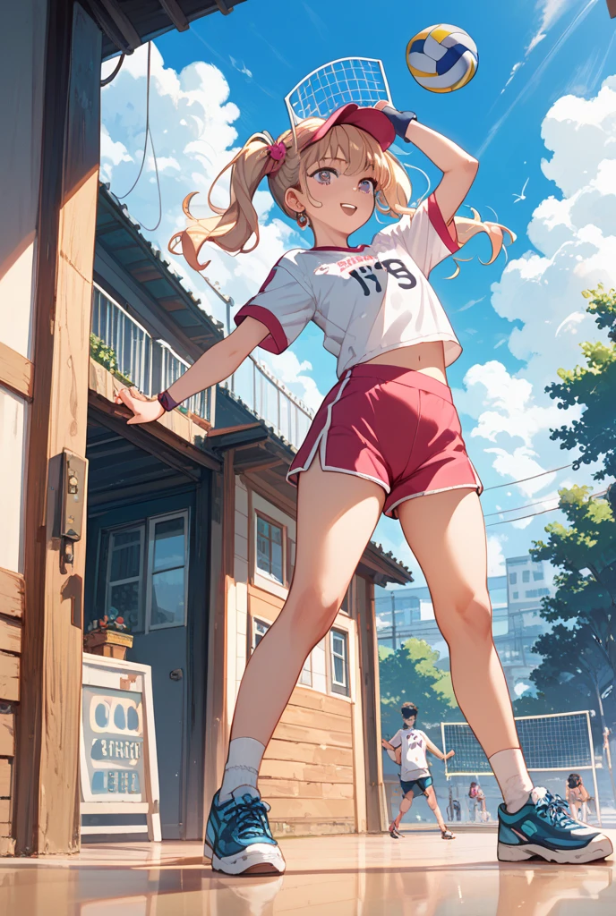 bike shorts,1 girl, alone, kicking, rubber shoes