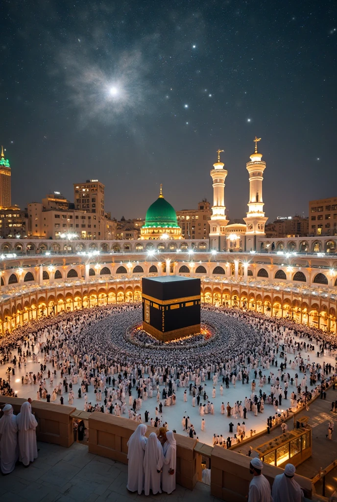 Mecca and madina together in night view 