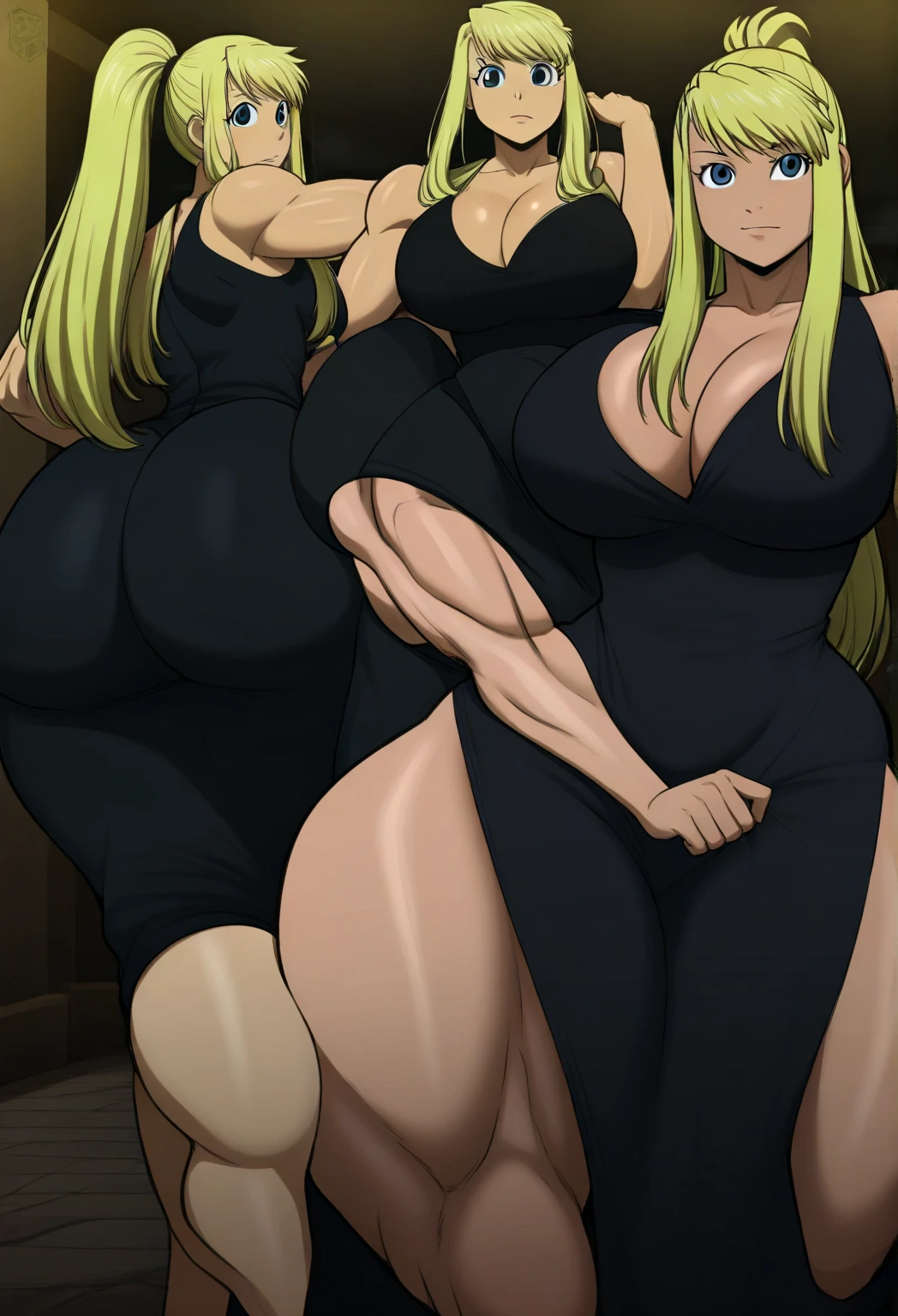 best quality, high quality, 3boys, 1girl, male, human, female focus, size difference, (double handjob:1.2), (female penetrated, girl on top, vaginal), hetero, dark-skinned female, (huge lush jungle:1.5), BREAK 3boys, human male, (muscular male:1.3), (double handjob:1.2), gangbang, huge penis, testicles, (, cum on body, cum on face, facial, cum on breats:1.4), cum inside, mature male, hetero, expressionless, faceless male, sweat, steaming body, steam, 1girl, human BREAK 1girl, human, (mature female, older female), (kirin armor:1.3), thighhighs, (white hair), (dark-skinned female:1.3), blue eyes, (flat chest:1.2), breasts out, nipples, (bottomless:1.3), curvy, wide hips, pussy, in heat, blush, embarrassed, (naughty face, evil grin:1.2), (looking away), (sweat, steaming body:1.2), wet, pussy juice, seras