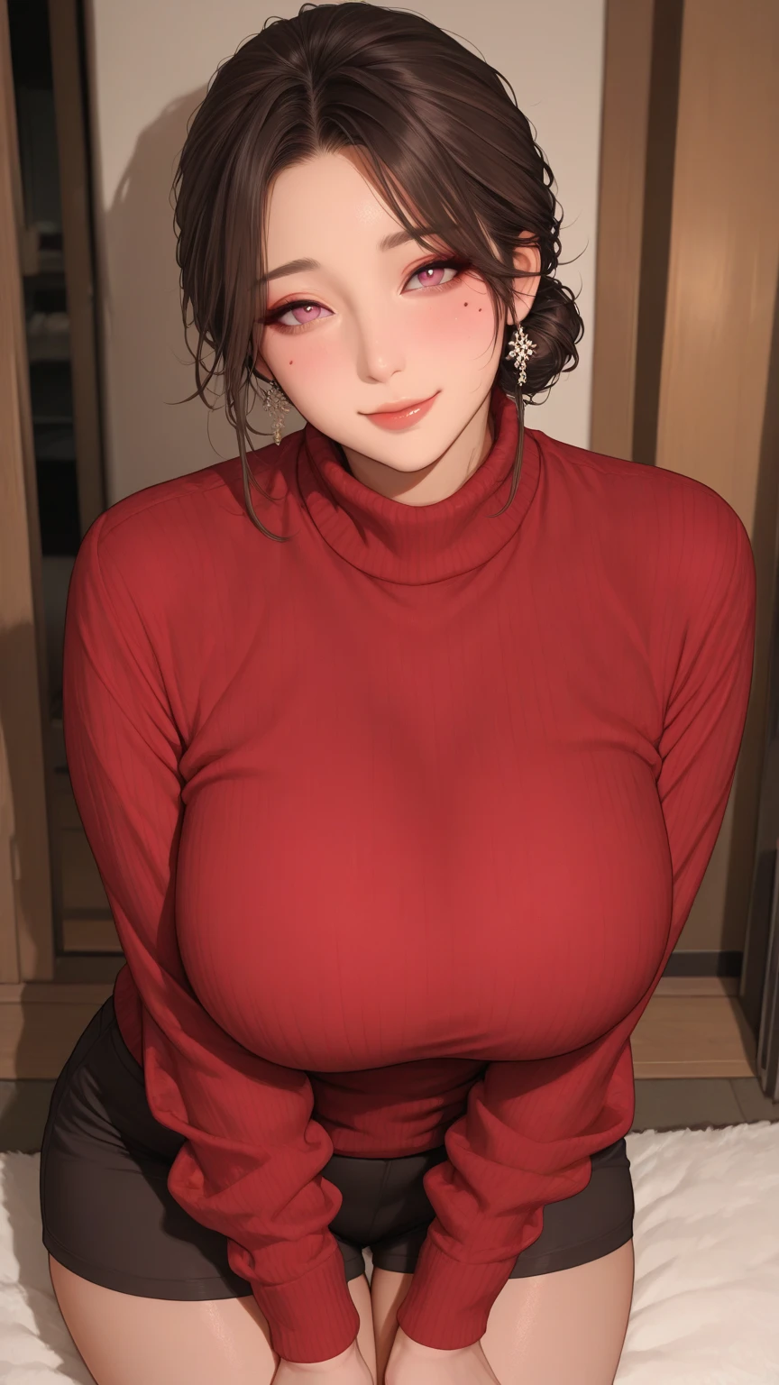 cinematic lighting、(key light:Front diagonal 45 degrees, fill light、Backlight、Shadow、blue and orange color palette), accurate human body、knowledgeable person、Correct five-finger、Raw photo、 4K - ultra-vivid、highest quality, masterpiece, ultra high resolution, (reality: 1.4),
Off-the-shoulder sweater knit
(((oil skin,glowing skin、realistic skin texture、Fine and beautiful skin、shiny skin、shiny skin)))、
upper body shot, camera angle is low, Depth of written boundary, Focus on the center, fine eyes, perfect face and eyes、
At the amusement facility, game machine, game machine,
girl, black short bob, early teens, black oversized shirt with pockets, black mini skirt, Purple collar, black face mask, earrings,
thin, Are standing , Naughty,
zettai ryouiki, absurd solution, absurd, highest quality, (((big breasts)))、(((exclamation mark, moan, many hearts,spoken heart, comic strip,
moving line, motion blur, tremble violently, lots of heart speech bubbles)))、(((Off-the-shoulder sweater knit)))