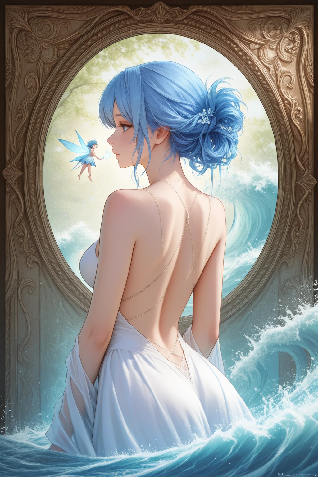 ethereal fantasy concept art of olderbulma, nude , big , beach sexy, giggling . magnificent, celestial, ethereal, painterly, epic, majestic, magical, fantasy art, cover art, dreamy