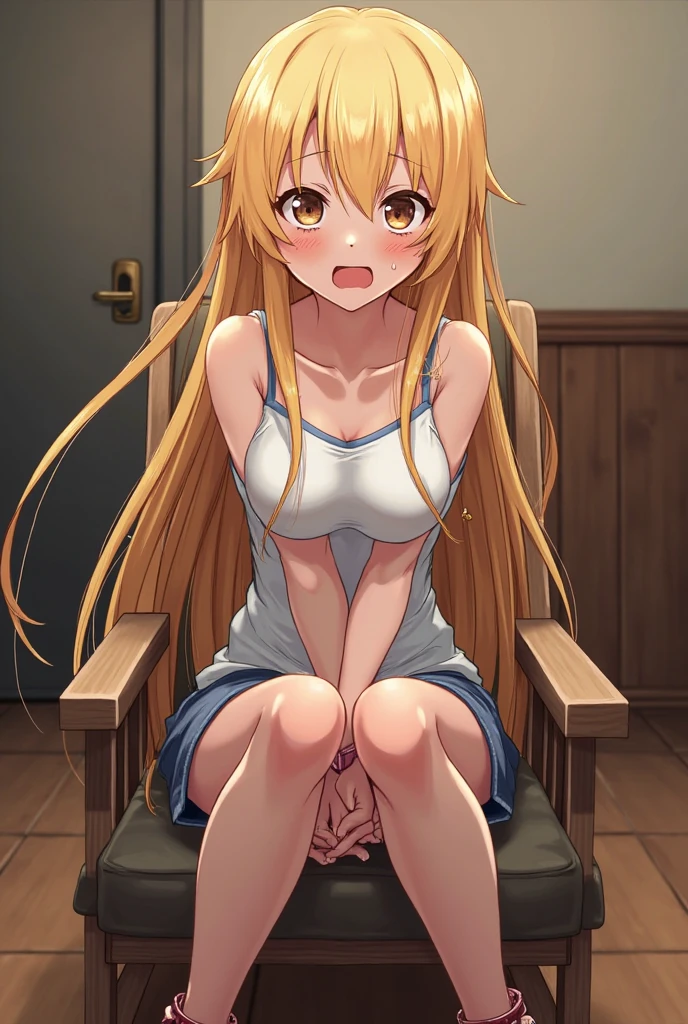 masterpiece, best quality, official art, NSFW, extremely detailed CG unity 8k wallpaper, 1girl, (loli), (elementary 5th grader loli), (height 140cm), ((mega twintail)), (big hair), fashionable, big smile, jewelry, sitting on stoop, (nude),  (((completely nude))), ((show breast)), ((show nipples)), (flat chest), (visible chest), ((bare chest)), (tanned), hot, sexy, lewd, hand behind the head, ((spread leg)), perfect eyes