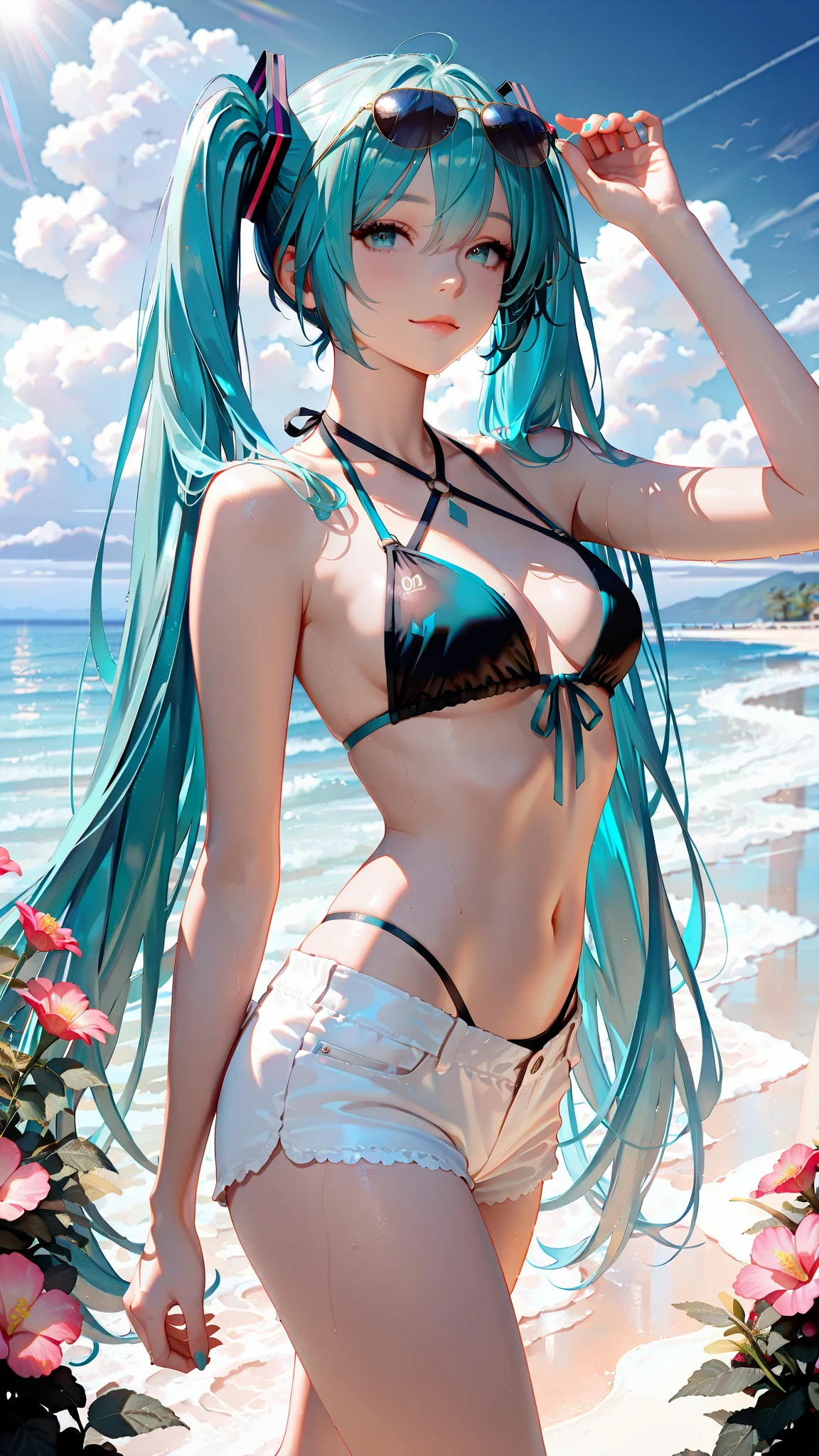 (Obra maestra, Vibrante escena de playa:1.2), (aqua de konosuba:1.5) , (Enjoying a sunny day:1.1), (con un bikini blanco de tanga:1.4), (Well-endowed bust and curvilinear melt:1.4) , (cuerpo proporcional a pesar de su baja estatura:1.1), (Photograph taken from behind to highlight your buttocks:1.5) , (Slowly turning to look at the camera:1.2), (playful expression:1.1), (capturando su belleza y confianza:1.1), (Ambiente junto al mar:1.1), (Refreshing ocean waves:1.1) hiperdetallado, Detalles locos, bellamente graduado de color, Motor irreal, DOF, Super-Resolution,Megapixel, Cinematic Lightning, Antialiasing, FKAA, TXAA, RTX,SSAO,Procesamiento posterior, Post Production, Mapeo de tonos, .cgi, VFX, SFX, insanely detailed and intricate , Hiper maximalista, hiperrealista, volumetic, fotorrealista, ultra fotorrealista, Ultra detallado, Detalles intrincados,8k, Super detailed , a todo color, volumetric illumination, HDR, realista, Motor irreal, 16k, foco nítido. Renderizado de octanaje