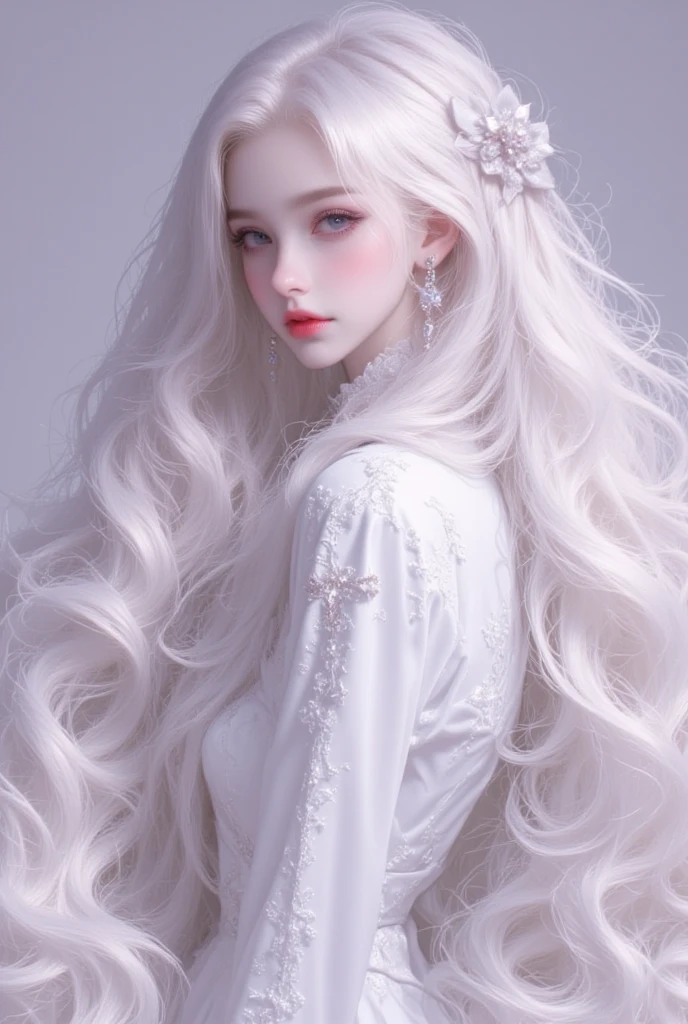 Create the image of a ghostly being with long curly hair with a bizarre feature 