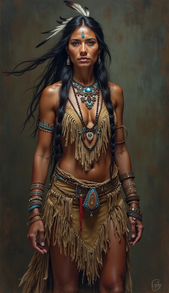 stonepunkAI, (((masterpiece))),(((best quality))),((ultra-detailed)), ultra realistic, 32k, detailed beautiful skin, raw photo, <lora:LowRA:0.5>, film scene, portrait, native american woman, dark skin, (stone native american dress), small breasts, field, (film overlay, film grain:1.3), (high contrast, dim light), <lora:StonepunkAI-000011:.7>, <lora:OneBreastAdam:.75>
