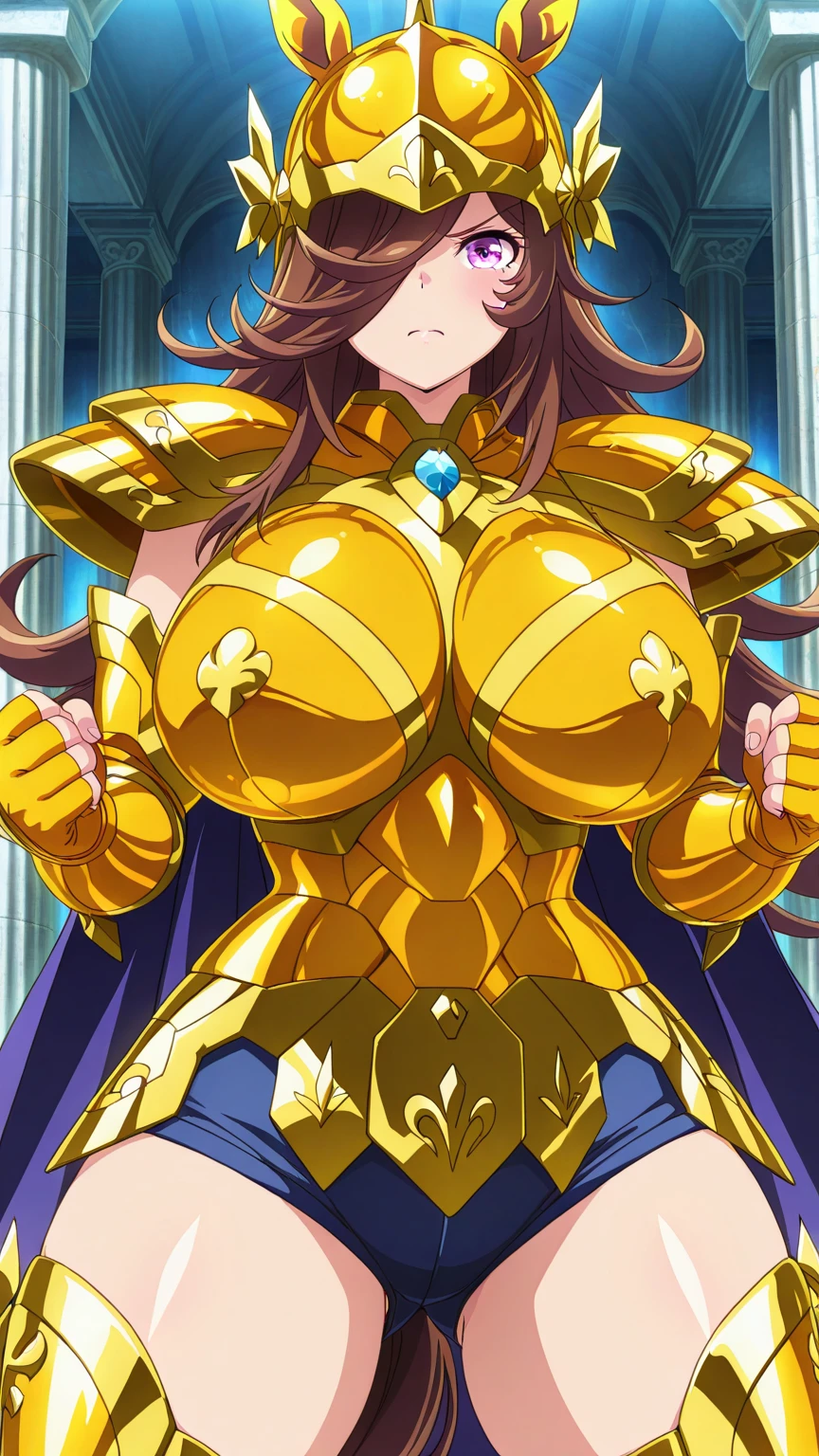 Ultra-realistic 8K CG, masterpiece, ((Very detailed background,  Exquisite detail, Very detailed, Top quality with attention to detail, Ultra detailed face)), Huge breasts ,Beautiful lighting, absurdes, BoaHancockV2,  One girl, alone, (Light copper blonde hair), Long Hair, jewelry, Mouth closed, ), ((In shining golden armor: 1.4),， (Saint Seiya Armor: 1.4), (Underbust : 1.4), Curvy, abdomen, Curvy, Thighs, Shiny clothes), Purple eyes, Complex and detailed background, internal, Luxury Palace), ((Cowboy Shot)), Curvy, (Huge breasts: 1.1), Captivating smile, Cowboy Shot,