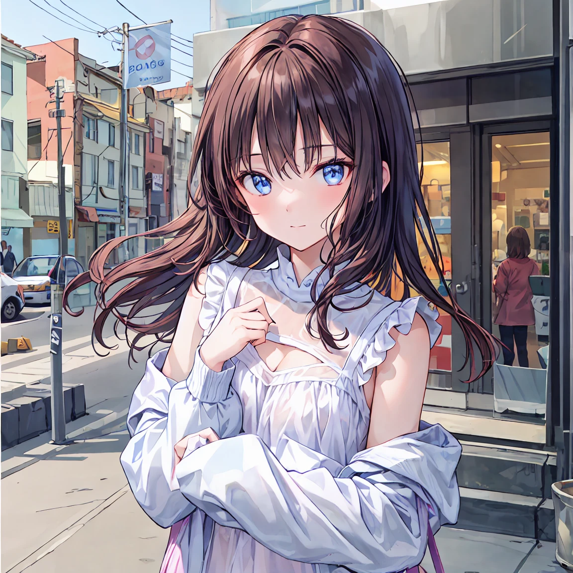 (Cute older sister:1.3)、(Very detailed)、summer、she、Messy Hair、moisture、Brown Hair、night、suit,Small breasts,Flat chest,Cityscape,美しいnight景,((Highest quality)), (Very detailed), (High-definition CG synthesis 8k wallpaper), 高いly detailed, 高い-definition raw colbor photos, Professional photography, Written boundary depth,,