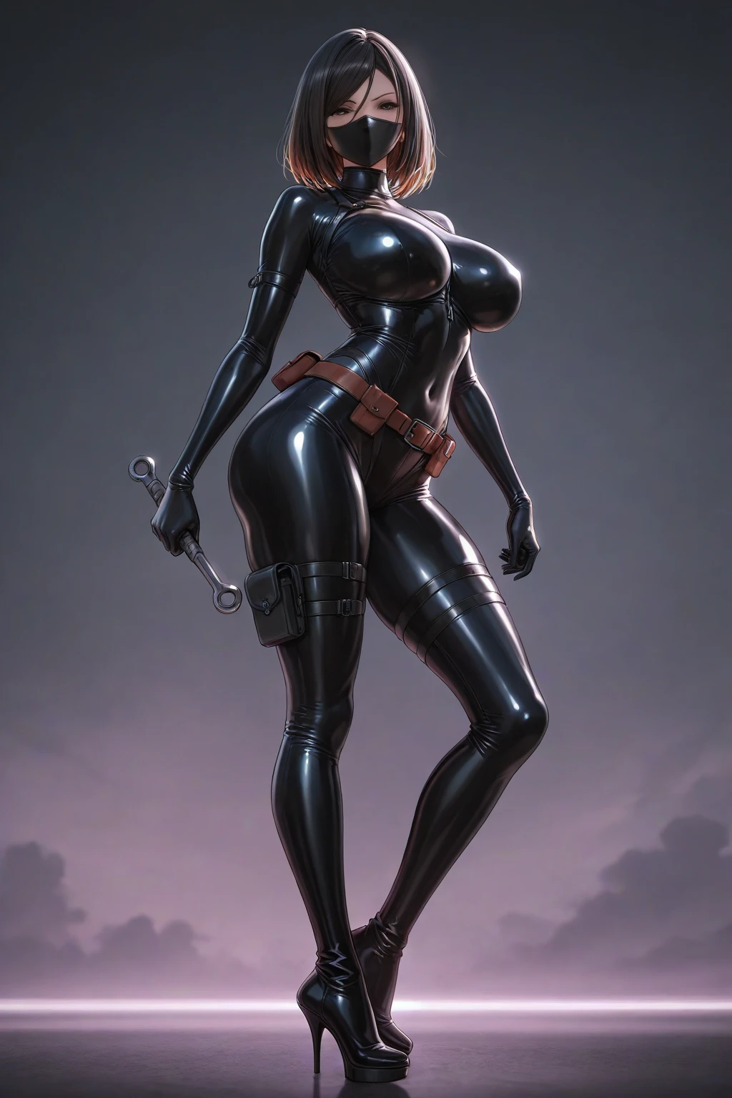 (Masterpiece, best quality, intricate details, 1sologirl) iron collar, arms behind back, iron cuffs, shackles, leather collar choker neck bell, bound ((standing by wooden pole:1.2)) ((female Black Dark skin Gyaru)) show entire body frontal position, realistic, gorgeous 16y.o. darkest skinned mixed race female, black African, transparent black pantyhose, legs together barefoot no shoes barefoot, looking view to viewer from below straight symmetrical, long hair