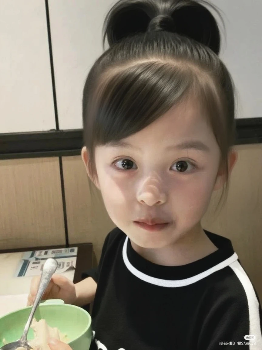 There was a little girl with a toothbrush, 2 years old, with black pigtails, wan adorable korean face, jaeyeon nam, braid hairstyle, Cute little girl, young lovely Korean faces, Korean girl, Young Asian girl, young cute wan asian face, child, She has a cute face, two pigtails hairstyle, beautiful lovely