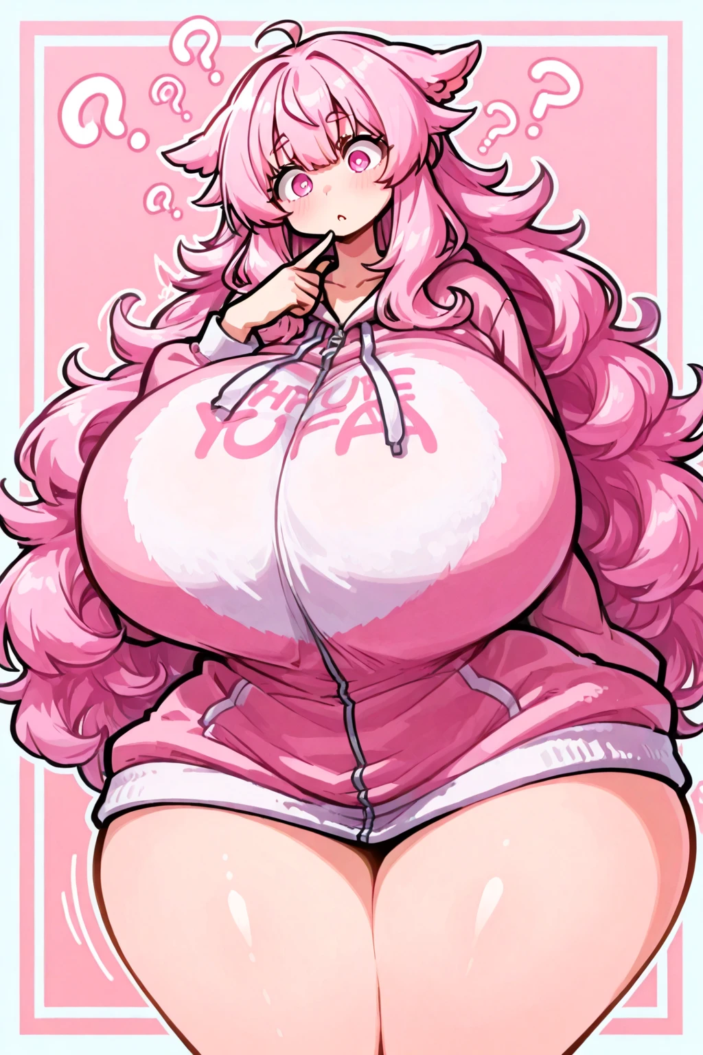 (masterpiece, best quality:1.2), 1girl, solo,standing, 
by by buta99, by chelodoy, by spikedmauler, by cervina7, solo, female, standing, looking at viewer, ((hair, snout), lips, eyelashes, eyeliner, big breasts, cleavage, blue eyes, sexy, long light pink hair, long wavy hair, skinny, canine, pink, kawaii, small waist, huge thighs, milf body , big eyes, pink clothes, phair ,kawaii, super kawaii, big hips, kawaii outfit, sexy, nsfw, pink, pink theme, huge , showing, huge thighs, huge hips, shiny, skinny waist, mini skirt, shiny skin, glowy skin, huge curls, bangs, kawaii girl, sexy clothes, wet, colorful hair clips, blush, sugar theme, candy, yello, blue and pink theme, pastel and soft colors, hot, plump lips , pink clothes