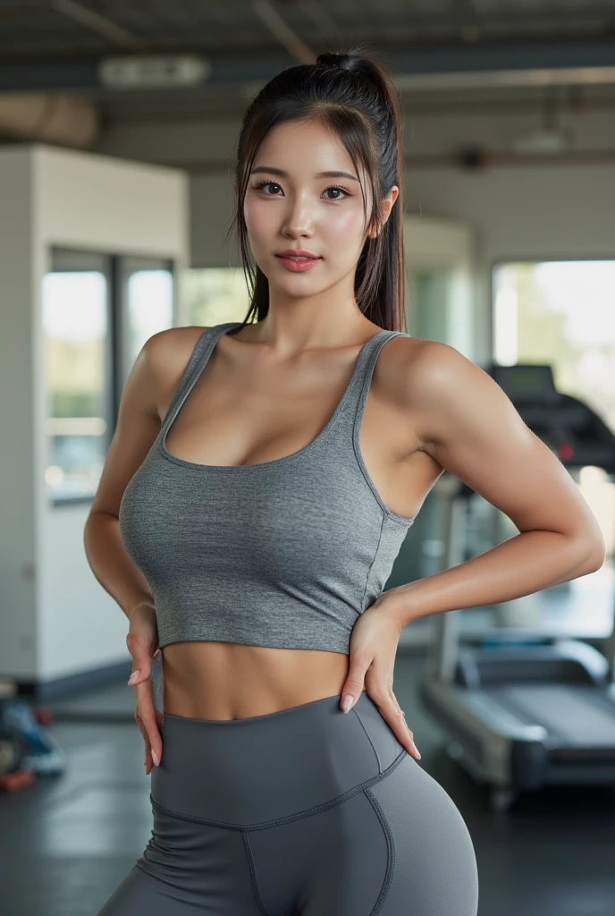 Sports Bra,hot pants,Gym,Tremendous big breasts,smile,Sweat