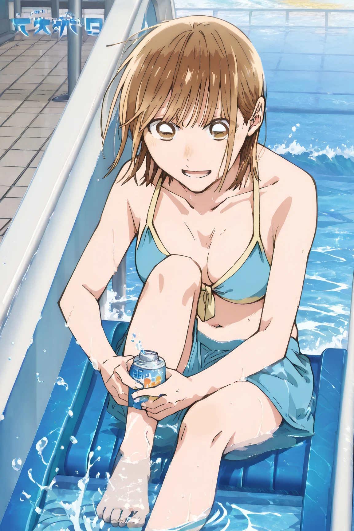 Blonde, (short hair:1.2)、((Illustration of a person))、Big Breasts、
View your viewers,, (Highest quality:1.3),blue eye star piece、Highest quality)、Highest quality, Ultra-high resolution, (((masterpiece))), alone, Sweat、Big eyes、Big Breasts、One Girl, Front view、Embarrassed face、Bronze colored hair、((short hair))、One Girl, alone, blush, Big Breasts,
Bare arms, Wet, Pool, 青いSchool Swimsuit, Thighs, Place your arms at your sides, Bare arms, Cowboy Shot, Are standing, School Swimsuit,bite、High Leg、mansuji