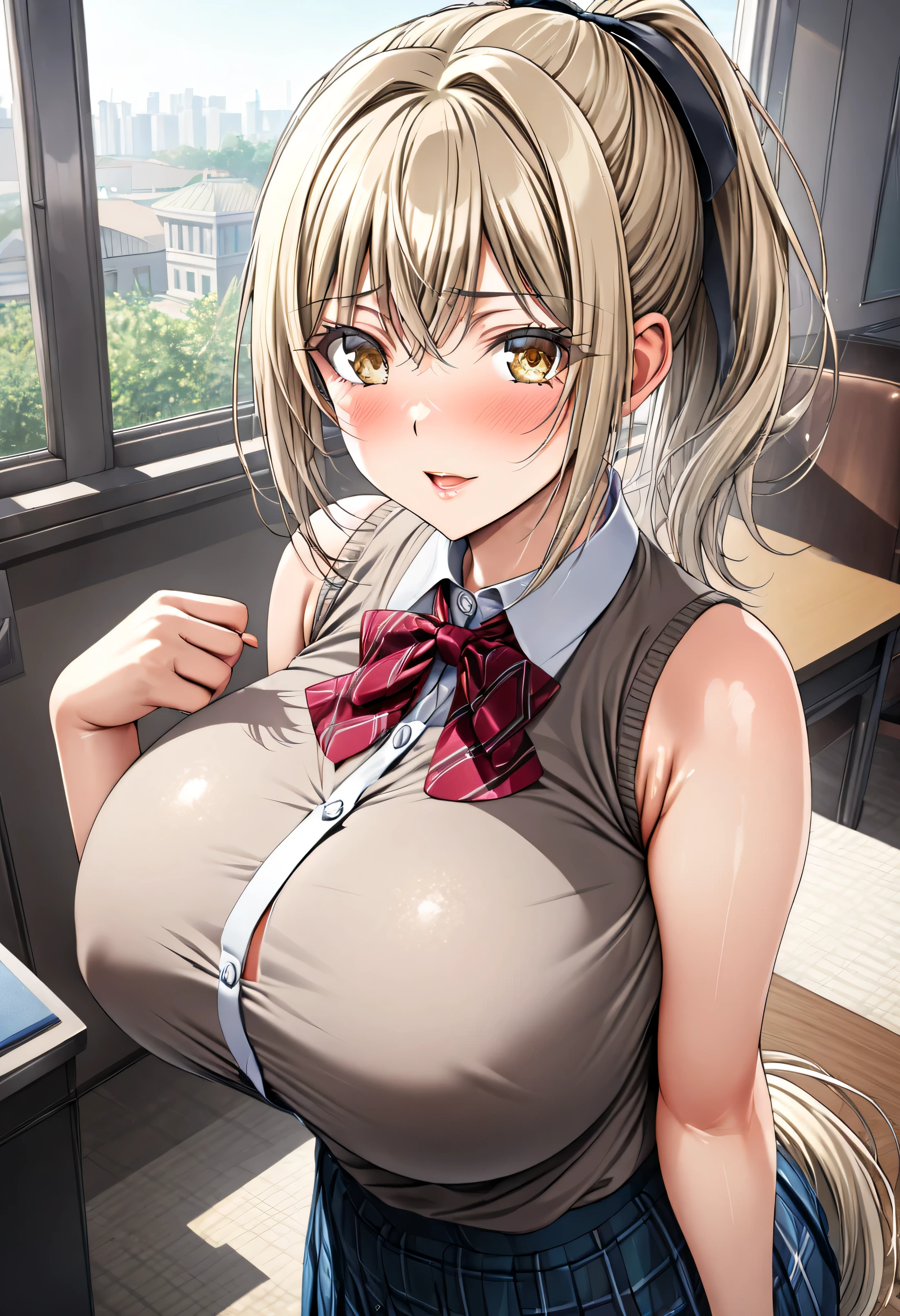 (Yurika Ichijou\Daraku Reijou\),blond hair,pony tail hair,junior high school student,8k,beautiful,best quality,detailed,exquisite,extremely detailedfinely detailed,high quality,insanely detailed,masterpiece,ultra detailed,ultra highres,ultra quality,(Huge ),