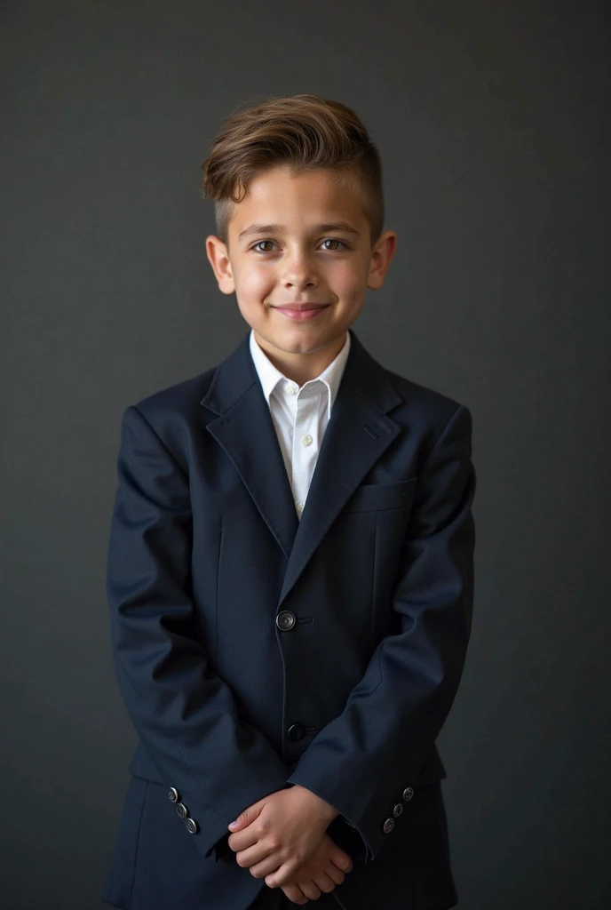 baby boy with coat suit , cute smile , portrait , curtains in the background