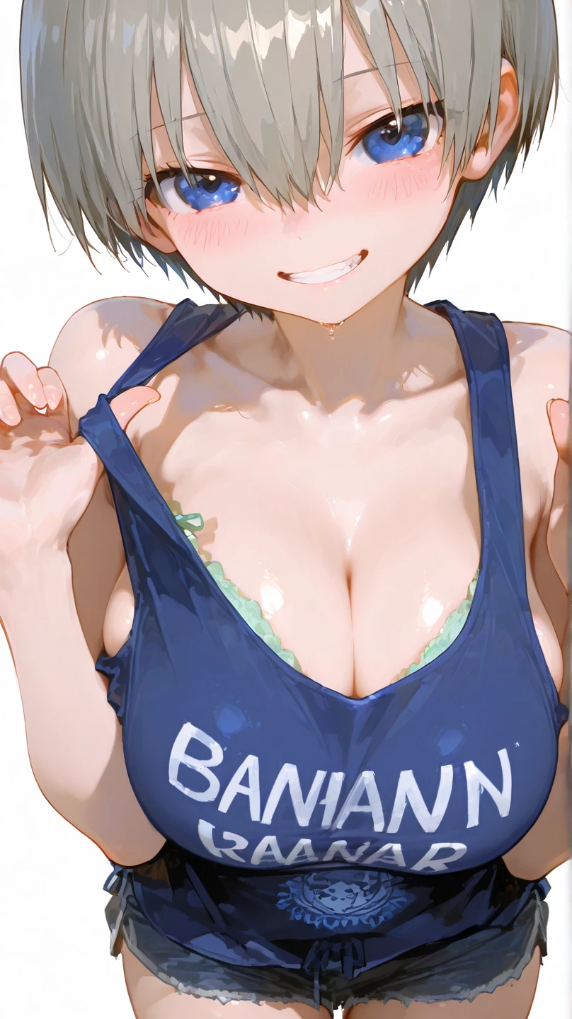 topless, Big Breasts, ぬるぬるのBig Breasts, Sweaty breasts, sasaki kanna, Twin tails, smug face, Grin, titfuck , Yellow sports bra, , Elementary school girl, She has a childlike figure but her breasts are big, Zuo々city