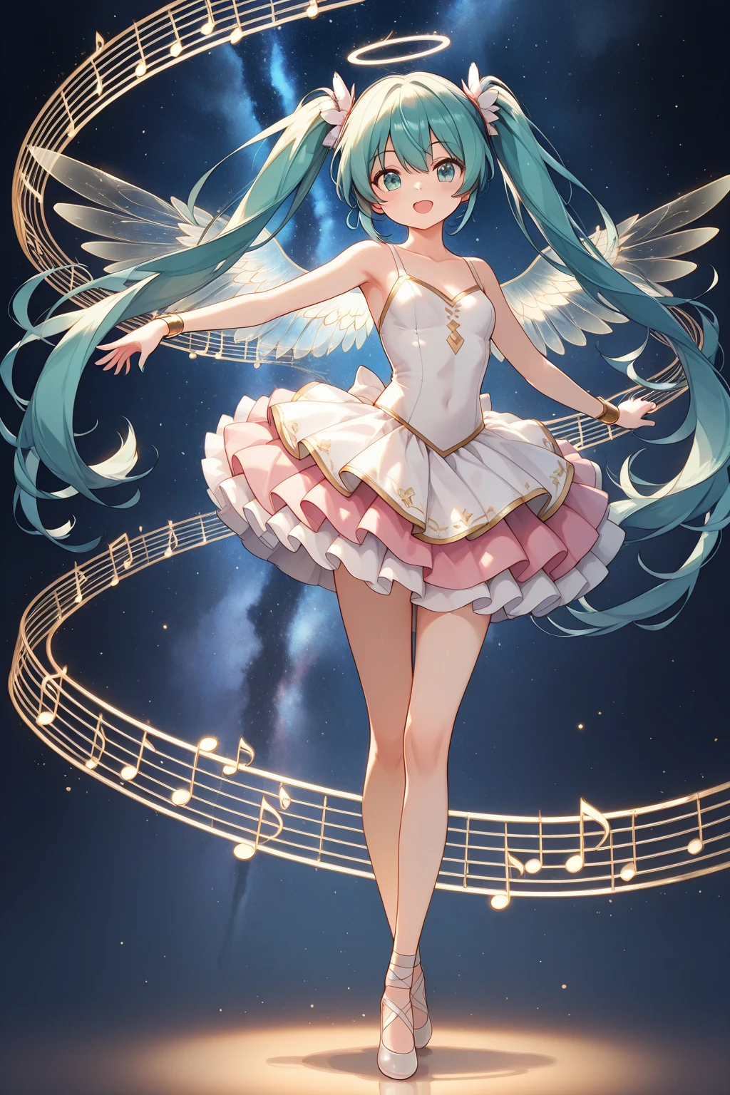 by rella, by Ryan Hewett, <lora:Rella:0.2>, 
break
watercolor,
break
hatsune_miku, solo, parted lips, detailed face, detailed eyes, detailed hair, wind effect, 
break
strapless, bare shoulders, collarbone, Trumpet wedding dress, inspired by Vivienne Westwood, [lens flare:opal:06],
break
Grinning,
break
clear blue sky, 
break
 [clean color:photorealistic:0.6],
break
beautiful, aesthetic, detailed, beautiful color, amazing quality, best quality, high quality,