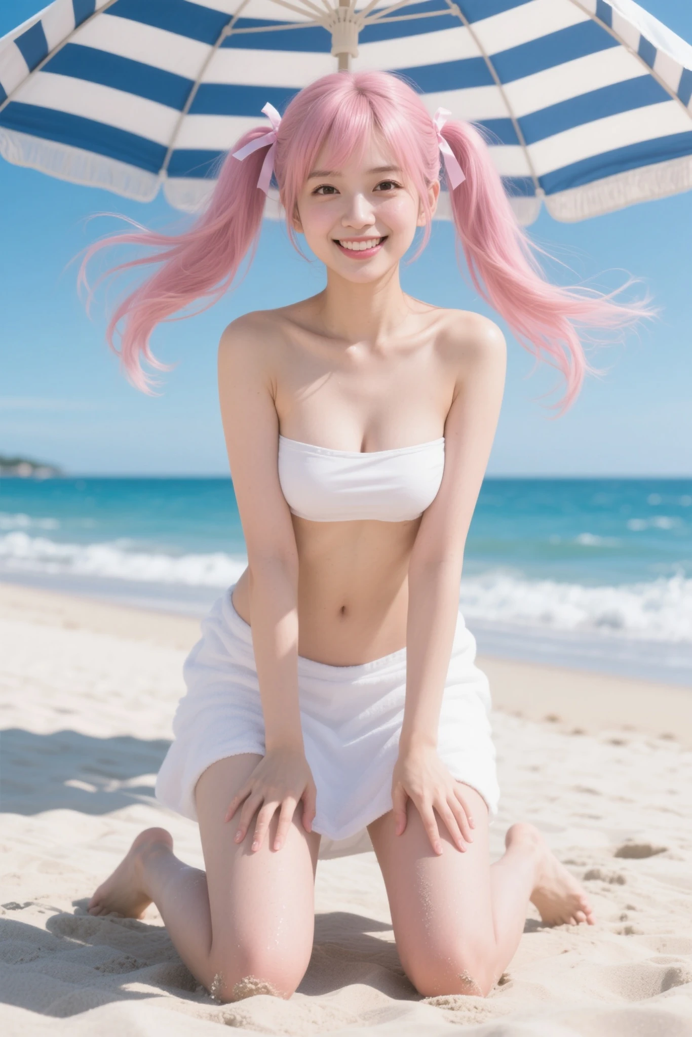 best quality, masterpiece, (pink pastel hair), blue eyes, looking to viewer, hairline, ((porcelain white skin, wet skin)), 8k, hot, sexy, big, ((180cm)), curved body, full bodyesbian, thick thighs, perfect body, full viewing angle, perfect body, undress, without clothes, without underwear, remove clothes, nude sexy, perfect lower hip, perfect high hip, perfect nipples, perfect pussy, perfect vagina, (pubic hair), hug breasts, perfect nipples, perfect breasts, pose, ((catwalk, beach))