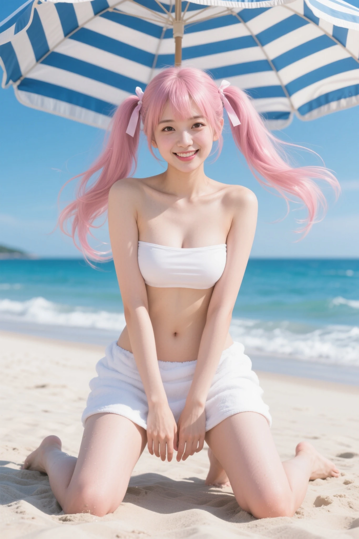 Single shot on the beach in Hawaii、Gravure photography、rabbit ears stick out of the head,,,,,,,,,、hawaii、Pink hair、Pink rabbit ears、1 girl in、独奏、White bra、white panties、masterpiece、top-quality、realisitic、Hyper-detailing、(Glossy skin、be sweaty:1.4)、absurderes、Looking at the camera、short pink hair、Brown-eyed、Slender beauties、动态照明、hight resolution、foco nítido、depth of fields、Detailed eye、Sharp eyes、Realistic eyes、(small tits:1.6)、(thick thight:1.0)、Protruding pubic hair、Beautiful shaped、Beautuful Women:1.4、Slender Abs:1.2、((Short-cut bob hair))、((small tits:1.4))、((k pop:1.3))、((Lingerie 1.5))、Highly detailed facial and skin texture、((the pose))、((魅惑的))、Anatomically correct number of fingers、Correct anatomy、