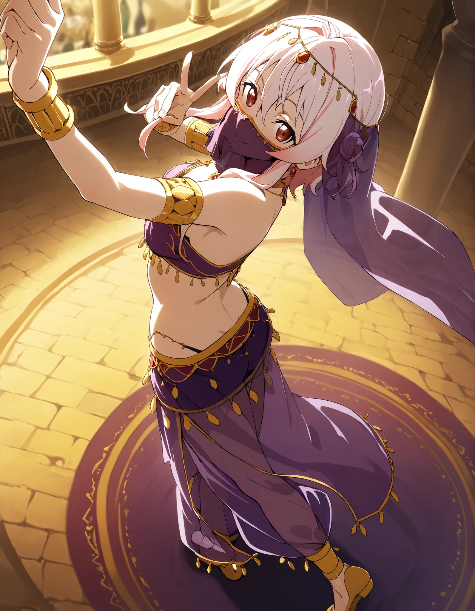 (1girl:1 . 5) , (Seul:1 . 5) , score_9 , score_8_haut , score_7_haut , source_anime , Official work  , ultra-detailed , masterpiece , best quality selfie snapshot , high resolution , beaux yeux , detailed eyes , detailed face , beautiful detailed eyes ,Sword art Online, Strea,Arabian Clothes , Arabian Dancer ,belly dancer costume ,full body,mouth veil, golden jewelery,armlet, belly dancing,arabian theater,seductive smile, dancing with veil, dynamic movement,dance posture, seductive pose