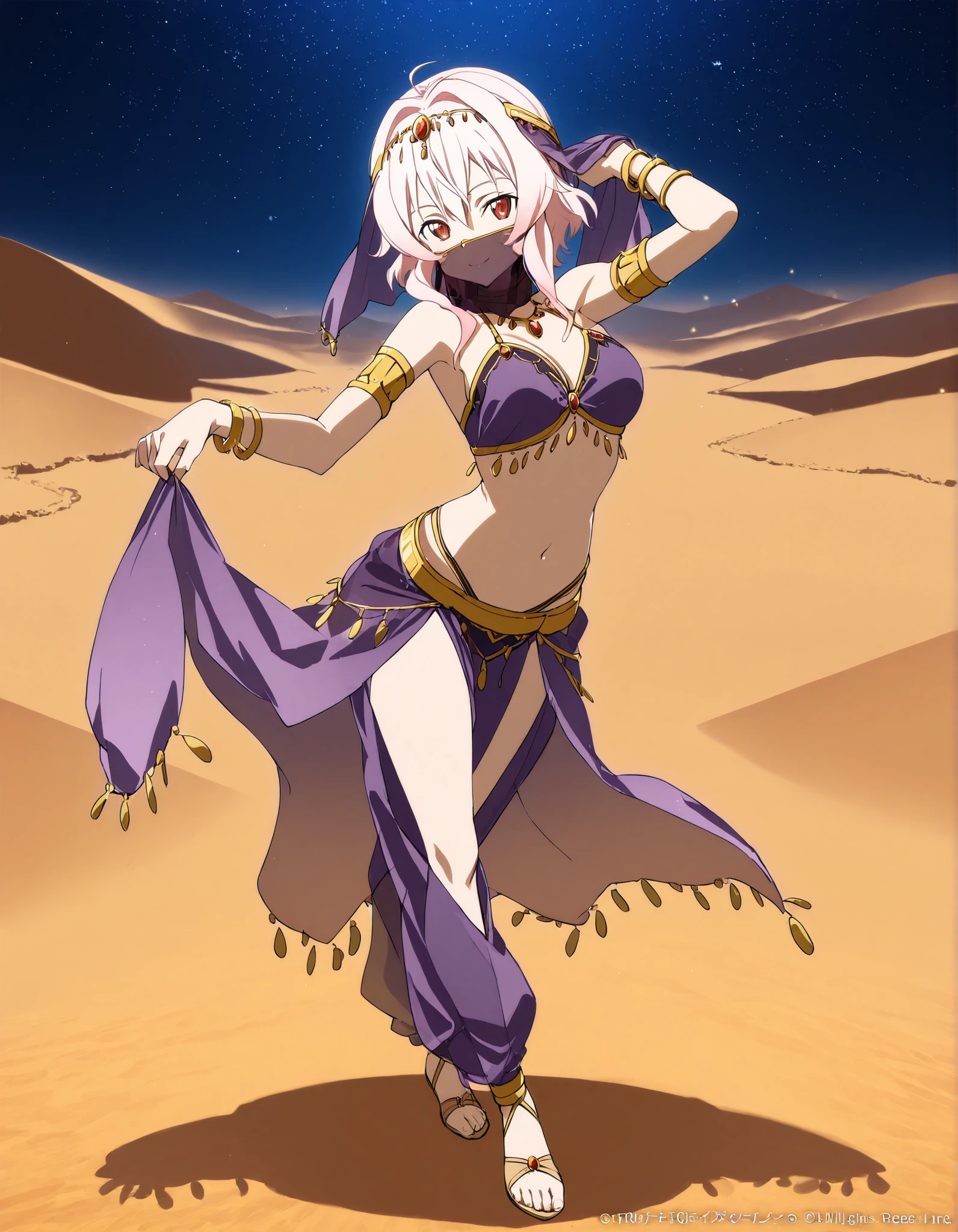 (1girl:1 . 5) , (Seul:1 . 5) , score_9 , score_8_haut , score_7_haut , source_anime , Official work  , ultra-detailed , masterpiece , best quality selfie snapshot , high resolution , beaux yeux , detailed eyes , detailed face , beautiful detailed eyes ,Sword art Online, Strea,Arabian Clothes , Arabian Dancer ,belly dancer costume ,full body,mouth veil, golden jewelery,armlet, belly dancing,night,night,desert lands,seductive smile, dancing with veil, dynamic movement,dance posture, seductive pose