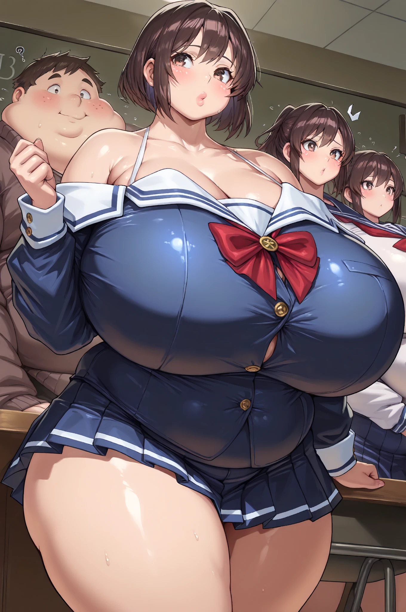 Score_9, score_8_up, score_7_up, score_6_up, score_5_up, score_4_up, source_anime, solo, 1girl, cute student, young female, sagging gigantic huge breasts, wide hips, thick thighs, huge areolae, areola slip, dark areolae, sideview, detailed eyes, looking at viewer, crowded, colorful leotard, rhythmic gymnastics, ahegao, collarbone, head tilt, very hairy stomach hair, showing armpit, hairy armpit hair, bukkake, sperm on armpit, cum shot, sperm, raper with big penis, Japanese, hentai, school gym, having sex with boy, side view, spreading legs, hand behind the head, fecundation mark, raping, inserting penis, acrobatic sex