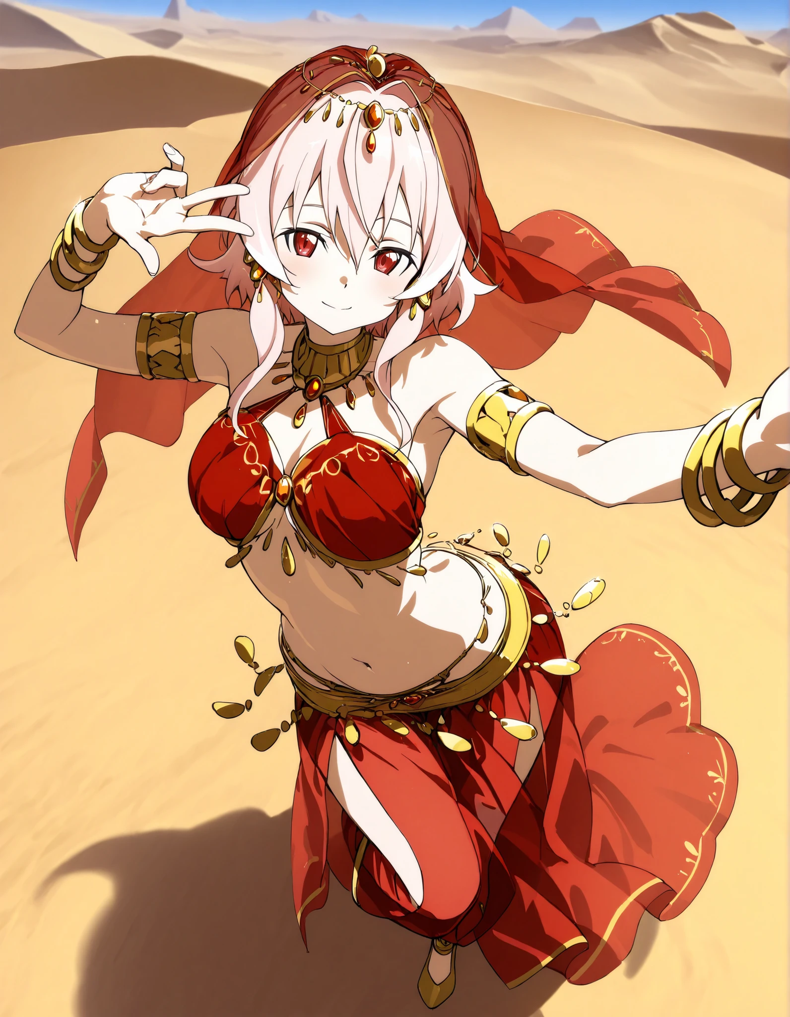 (1girl:1 . 5) , (Seul:1 . 5) , score_9 , score_8_haut , score_7_haut , source_anime , Official work  , ultra-detailed , masterpiece , best quality selfie snapshot , high resolution , beaux yeux , detailed eyes , detailed face , beautiful detailed eyes ,Sword art Online, Strea,Arabian Clothes , Arabian Dancer ,belly dancer costume ,full body,golden jewelery,armlet, belly dancing,,desert lands,seductive smile, dancing with veil, dynamic movement,dance posture, seductive pose