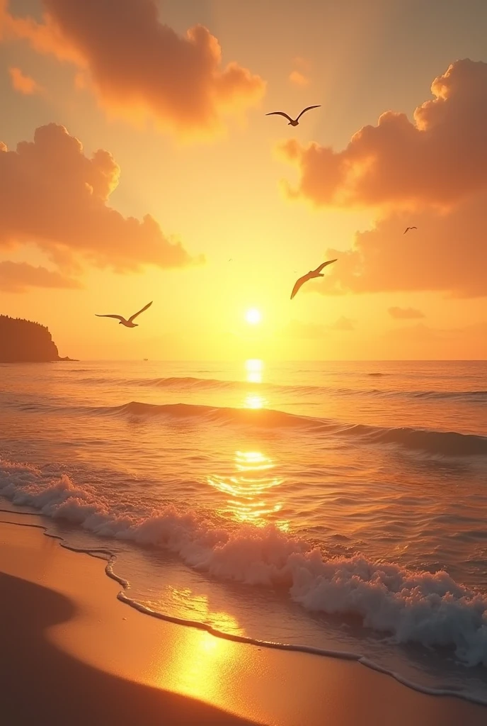 Rose bushes， Burning clouds， setting sun ，the ocean， brightly ，k hd，landscape，a warm color palette，Smoothness，to contrast，k hd，seagulls，sandbeach，bright sun light