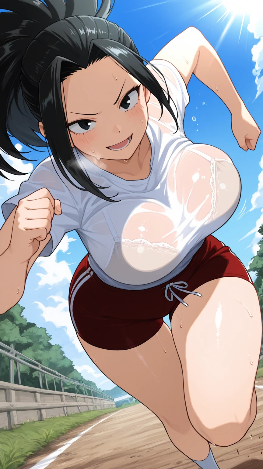 han juri running in park, naked, sweating, big thighs, big breast, bouncing, naked, naked, naked