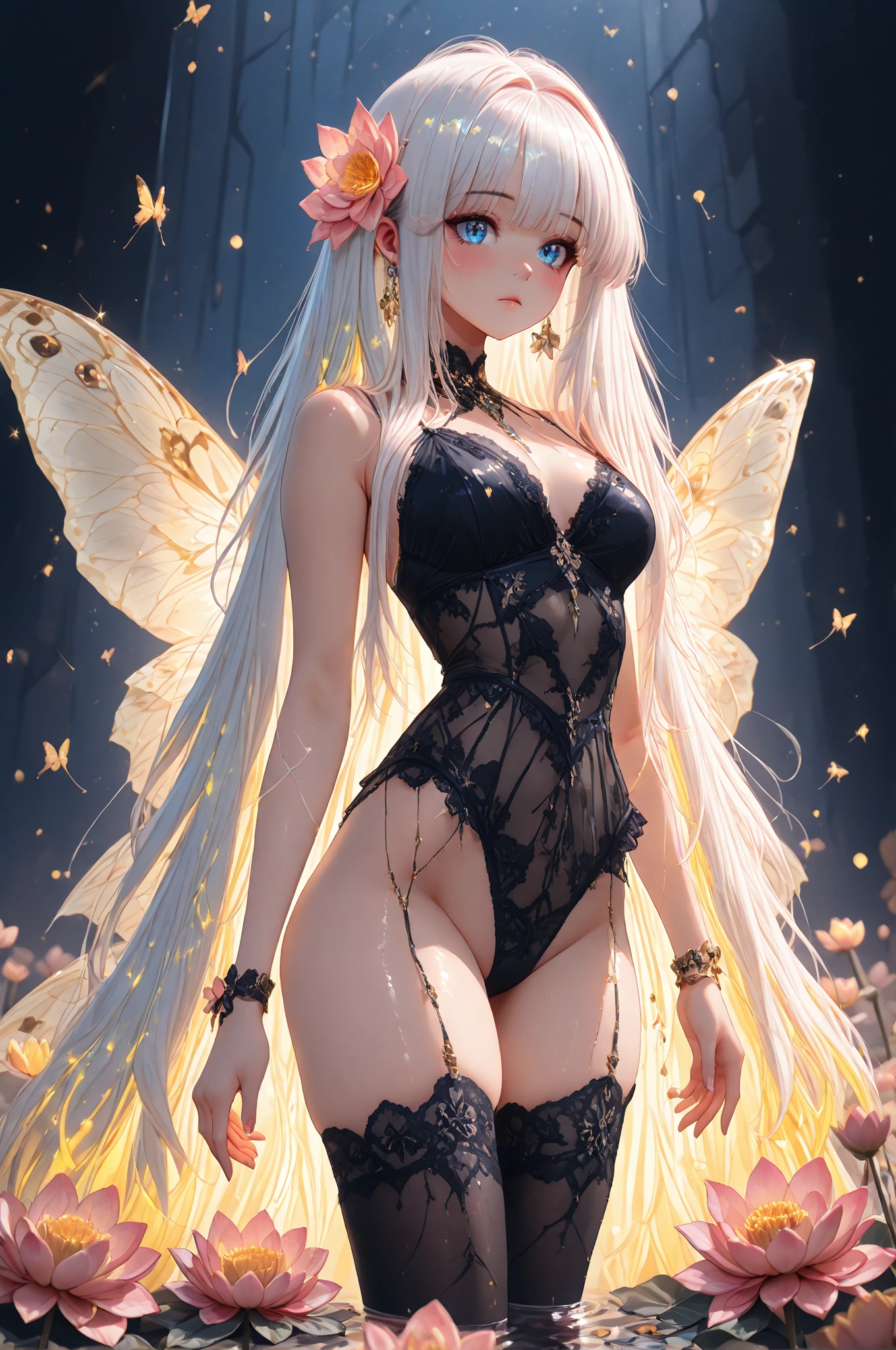 (nsfw:1.3),(1 person),(Images that anyone can see:1.3),(Non-NSFW:0.1),親愛なるbeautiful花の妖精、Peach Eye、White Hair、Transparent Wings、Upskirt blown by the wind:1.2,Flickering with the starlight,beautiful青い空と白い雲、Transparent Wingsを持つ少女、smile、beautiful庭の背景、Gentle and transparent、Anatomically correct、Delicate pattern、Pink rose space、Soft Light、( Bokeh)、masterpiece、Very detailed、Epic elements、Highest quality、16K、Beautiful romantic fantasy digital art、Amazing fairy tale fantasy digital art、Legendary Fantasy、UHD resolution、Detailed drawing、actually、actuallyมาก、Cinema Light、Award-winning photography、Various colors、Realistic Textures、Very realistic、incredible light、( Side Lock:1.2 ),( beautiful:1.3 )、(Cowgirl:1.3)、(Squats with legs wide open:1.3),(Sit with your legs wide apart:1.3),(とてもクリアbeautifulランジェリー:1.3),(Underboob:1.5),(Belly button exposed:1.5),(garter belt:1.3),((Garter Straps:1.3)),(Hyper openlegs:1.5),(stockings:1.2),(The Goddess Descends and Sits:1.2),(Throne:1.2),(From below:1.3),(whole body:1.3),(((Lower Body))),(blush),( twintails:1.3 ),(two Side UP hair:1.8)(Beautiful ass:1.2),(A noble goddess looking down from a very high place:1.2),({ Very bright halo from the ground :1.5 }),( twintails :1.2),(See-through panties:1.3),(モデルの真From below撮影:1.5),(モデルはLower Bodyを崇拝されている女神:1.2),(The people are looking down at the model's crotch:1.5),(Hair decoration:1.2),(Clear and transparent frilly lingerie:1.2,),(Knee socks),(ribbon bondageのランジェリー:1.2 ),(ribbon bondage ),(Moe:1.2),(Lower Bodyにタトゥー:1.2),(Tattoo on the lower abdomen:1.2),(Make your tattoos visible:1.2),(Body Piercing:1.3),(Earrings:1.3),(Belly piercing),(Fall backwards:1.3),(From below覗かれている:1.2),(In the skirt:1.2),(In the skirtからドラゴン),(Keep your hands behind your head:1.2),(Pantyhose),(Perfect arms and positioning:1.3),(Bow-legged:1.2),(bionde hair:1.5),( feSelena :1.5 ),(White kimono),(Legendary Sword),(Frill skirt:1.5),(Riding a giant invisible Pegasus:1.5),(Riding Pegasus and looking down at the earth from a high place:1.3),(The invisible Pegasus:1.5)