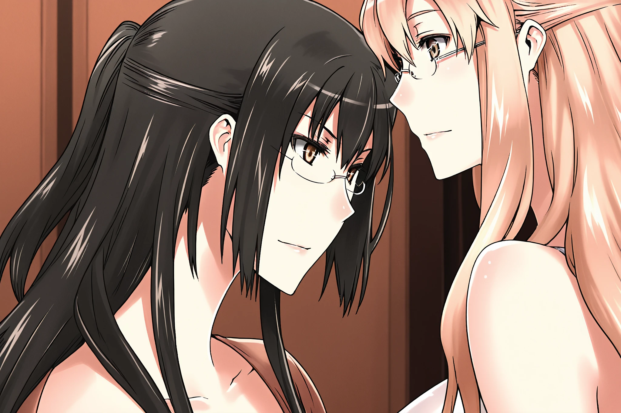Traje negro, pechos grandes, coqueta, reveladora, cola de caballo, gran trasero, semidesnuda, pelo rosa, gafas, sexy, full body, Saya Takagi