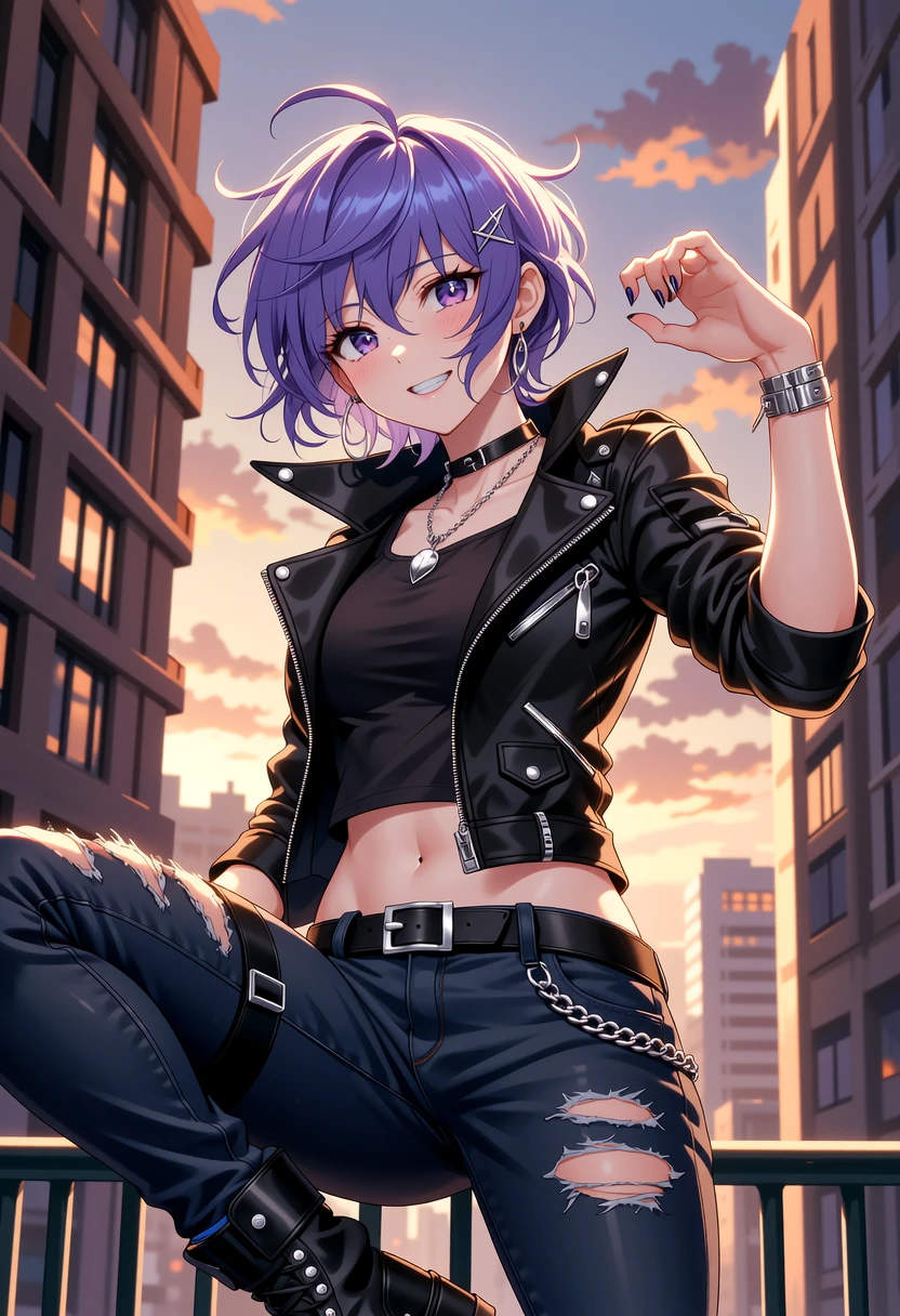 score_9, score_8_up, score_7_up, score_6_up, score_5_up, score_4_up, source_anime, 1girl, purple hair, hair bun,blue eyes, w-w-chain, spread arms, messy hair, black shirt,pants,boots,to chain the legs, high heels,dungeon, best quality, best res, 4K UHD,