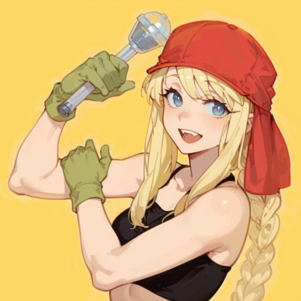 <lora:HoshigumaYuugi:1>,hoshiguma yuugi, 1girl,single horn, pointy ears, blonde hair, long hair,red eyes,shackles ,white shirt,skirt,alcohol, sake,grin,grey background, <lora:add_detail:1>, masterpiece, best quality,