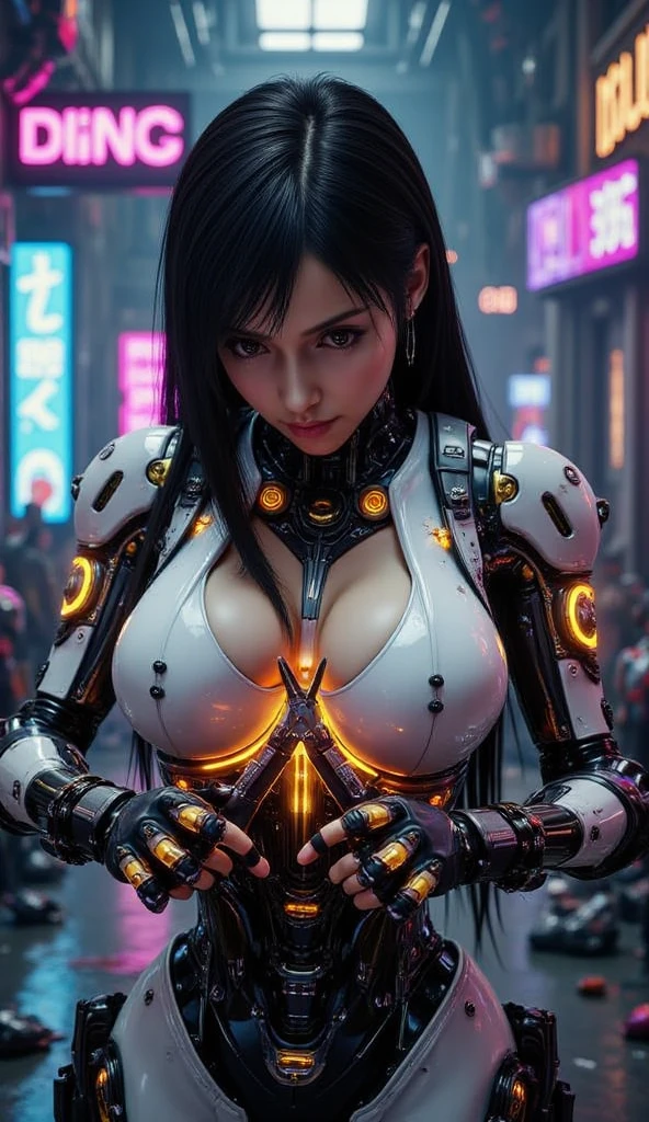 (((Masterpiece))), ((Best Quality)), (Super Detail), (CG Illustration), (Very Evil and Beautiful)), Cinematic Light, ((1 Mechanical Girl)), Single, (Mechanical Art: 1.4), ((Mechanical limb)), (Blood vessel attached to a tube), ((Mechanical spine attached to the back)), ((Mechanical cervical vertebrae attached to the neck), expressionless, ( Wires and cables attached to the head and body: 1.5), Science Fiction, Apocalypse, Ruins, (Lower Body Integrated with Mechanical Devices), (Blood: 1.5), Cruelty, Absurdity, Eroticism, Fusion with Machines, Doomsday Time, Super Future, Inorganic, Laboratory, Restraint, (Beautiful Indulgence: 1.2), (1 Girl: 1.3), Body Wrapped Around Mechanical Tentacles, ((big boobies)), long black hair, big tits on focus, ((balck latex brassiere)), (((wearing a VR Headsets))), dark style