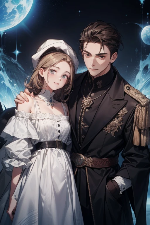 Create an image of the character Valir from the mobile legends bangbang game together with the character Vale from the mobile legends bangbang game on the edge of a ship recreating the Jack and Rose scene from Titanic 