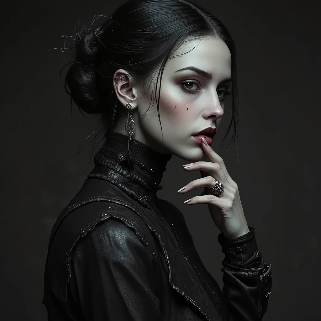 Photo realistic picture of a woman with GMOV1 gothic aesthetic