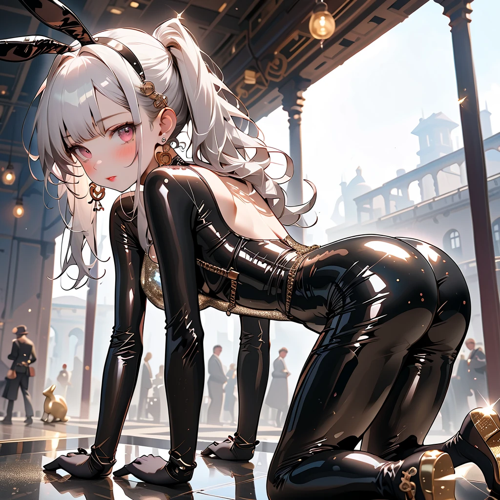 1girls, , Trikot,Playboy Bunny, Netzstrumpfhosen, braune haare, Anime Cute, blush, thick ass, , sexy, boobs