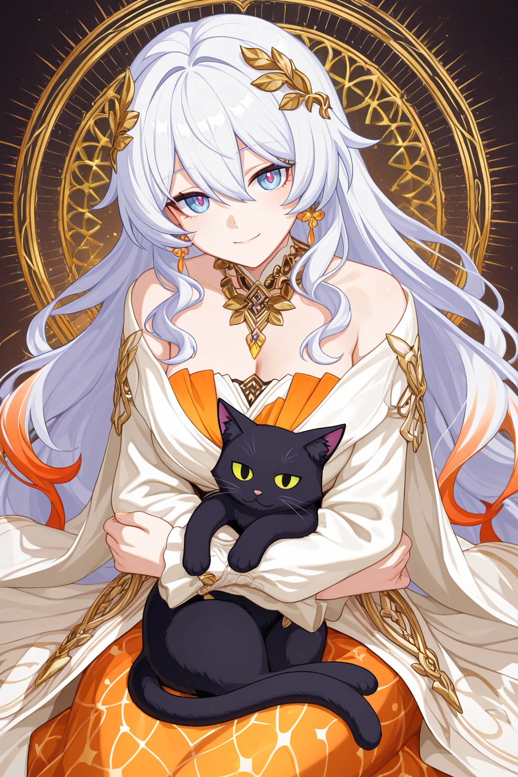 a sexy milf, has very long white hair, breasts, showing cleavage, has fox ears, wearing sakura kimono, in a gypsy tent, reading a crystal ball and surrounded by tarot cards, surrounded by candles, mystical