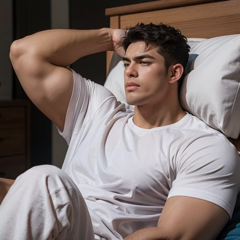 1 handsome guy Chinese-korean-japanese，Handsome，Male college student，hostel，Play games，musculous，hairy bodies，slippers，White socks，Abs, chest muscle,，grey sweatpants（Detailed eyes：1.3），Black eyes，full bodyesbian，amarelo,covered with milk dripping down