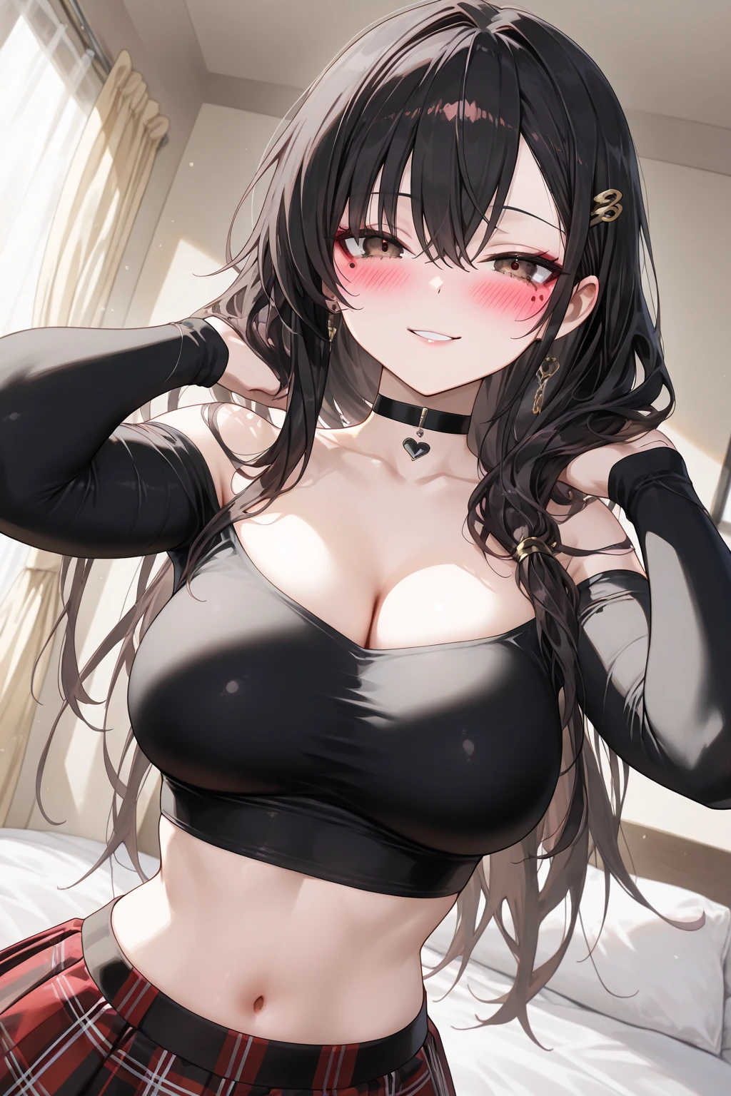 Long black hair, black eyes, royal sister, Big breasts, three-point bra, panties