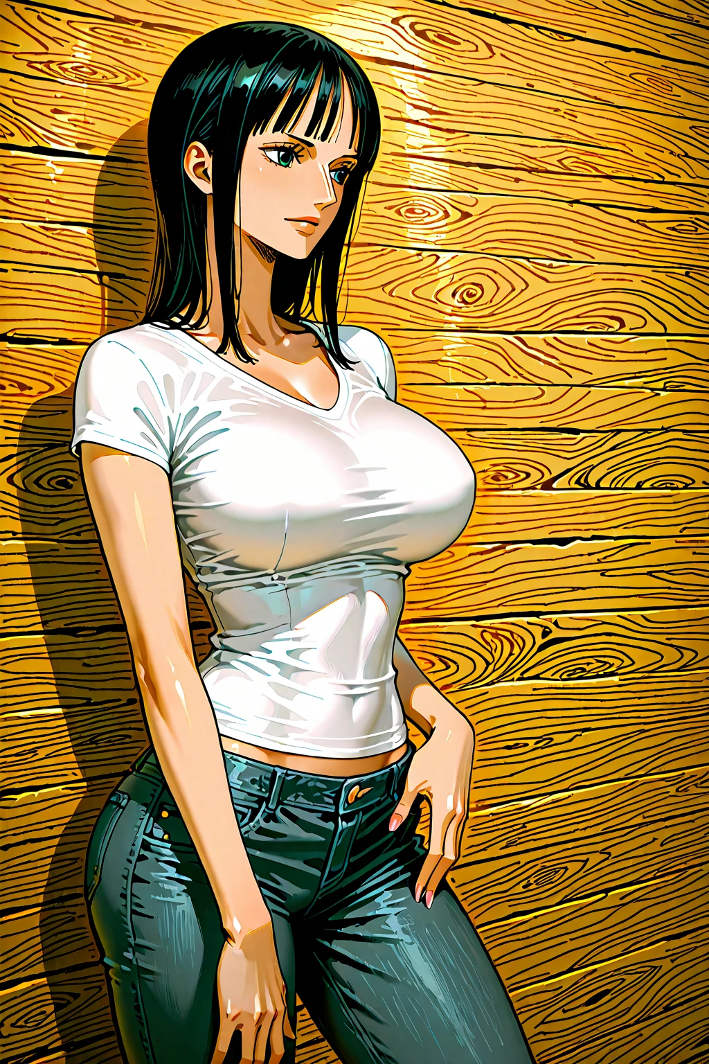 yoshizuki_iori, huge_breasts, standing, solo, <lora:yoshizuki_ioriV5:1> denim_shorts, masterpiece, best quality, detailed face, detailed eyes, highres,