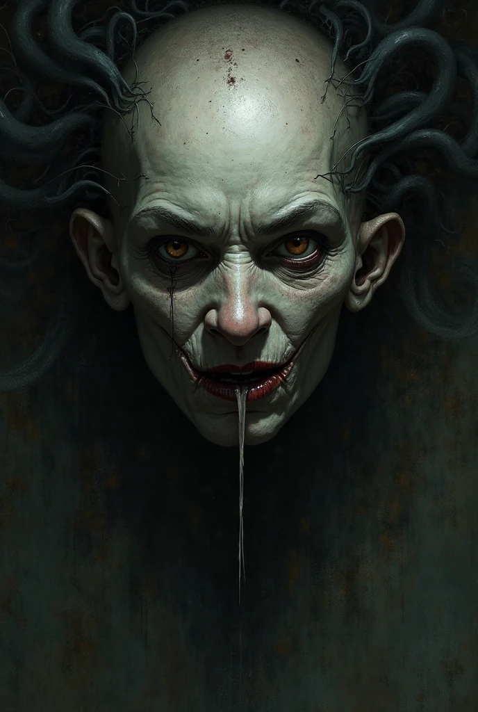 massive worm emerging from the eye of the face of a girl drawn in the renaissance style as she throws her head back,psychotic laugh, fanged smile,midjourney v5 style,((eyes full of worms,((eye sockets full of worms)),living nightmare,emo girl,eroguro,visual kei girl,realistic