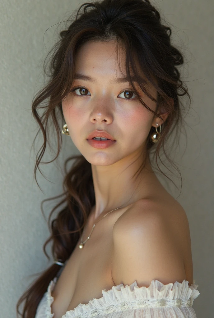 mulher araffe com longos cabelos castanhos, wearing a hat and a brown blouse, dilraba dilmurat, Bela Delfina, beautiful aesthetic face, sakimichan, cindy avelino, beautiful chinese model, Sha Xi, Xintong Chen, beautiful asian girl, asian features, Asian with long hair, imagem vazada, asian face, modelo do instagram