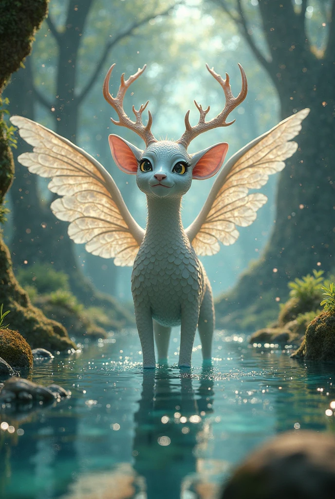 An exquisite mythical creature of the forest，Skin smooth as silk，It has a delicate pattern of spots and stripes，Seems to sparkle in the night,