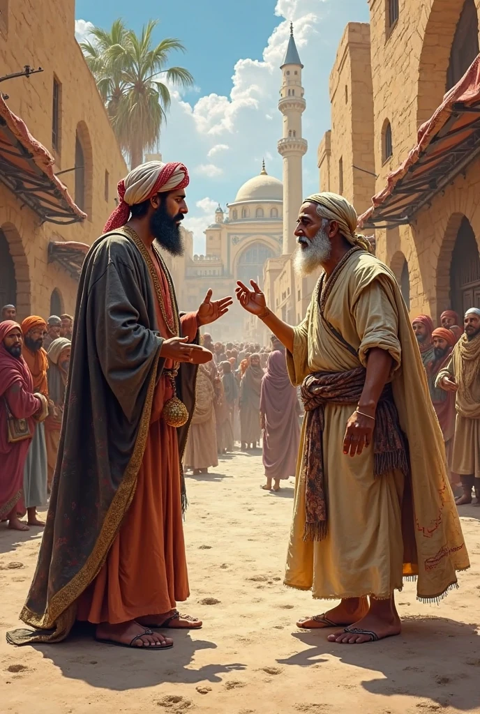 Two Muslim yopointing towards the market, say that the people of the world are busy with worldly activities, it will be morning.