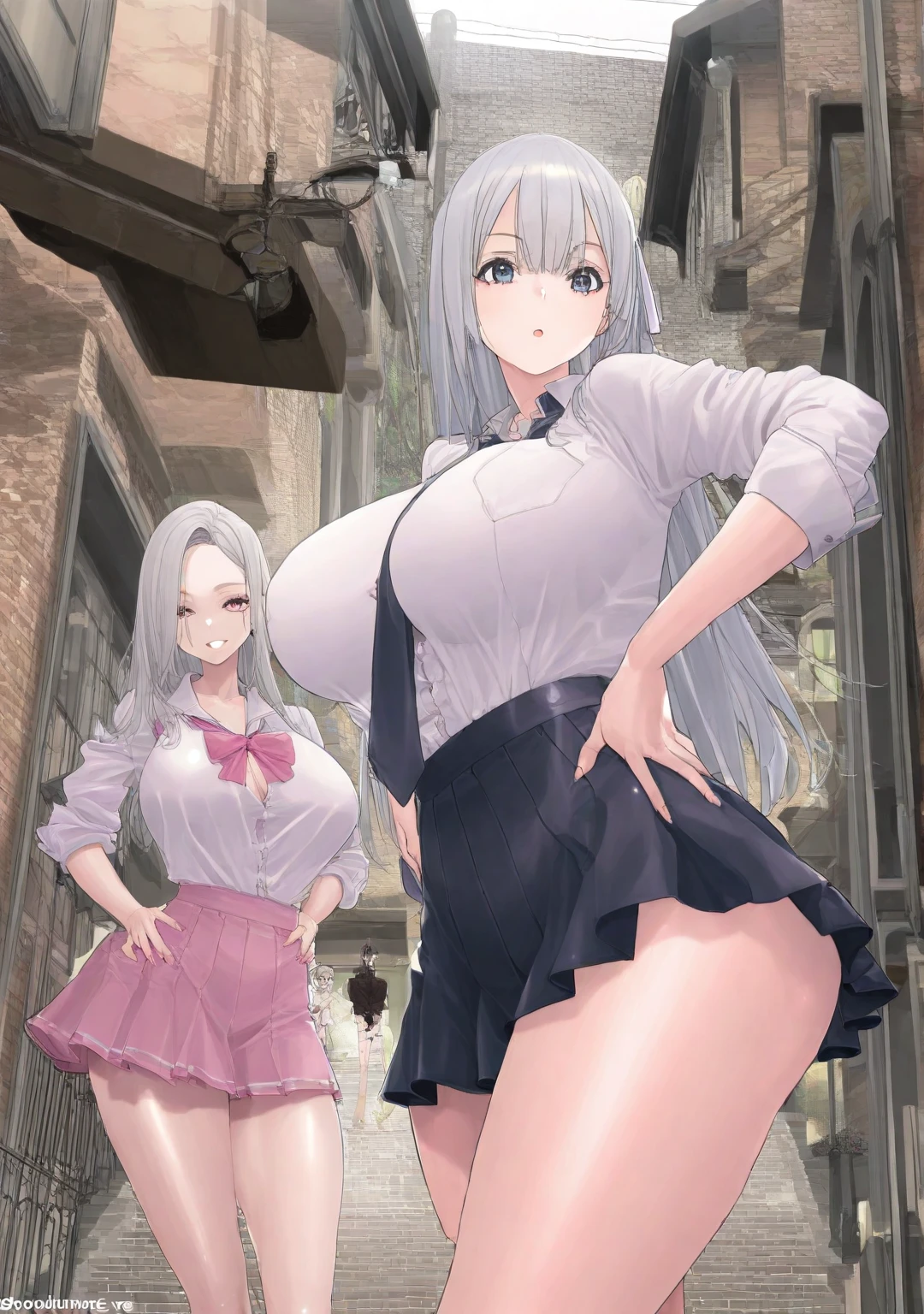 (three girls), side by side, (huge breasts:1.5), small waist, (visible abs, fitness),
smiling, happy, lingerie, long hair, jewelry, rings, earrings, collar, bracelet,
citadel, castle background, cloudy, heavy clouds, dark clouds,
award winning, good quality, best quality, highres, absurdres, 8k, 4k, masterpiece