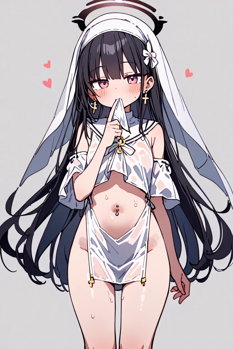 Ultra realistic girl 8 years old, body , long black hair frinje braided , cry tears , melancolic , gothic , nun , lingerie , seios planos , pantie , dark mansion .