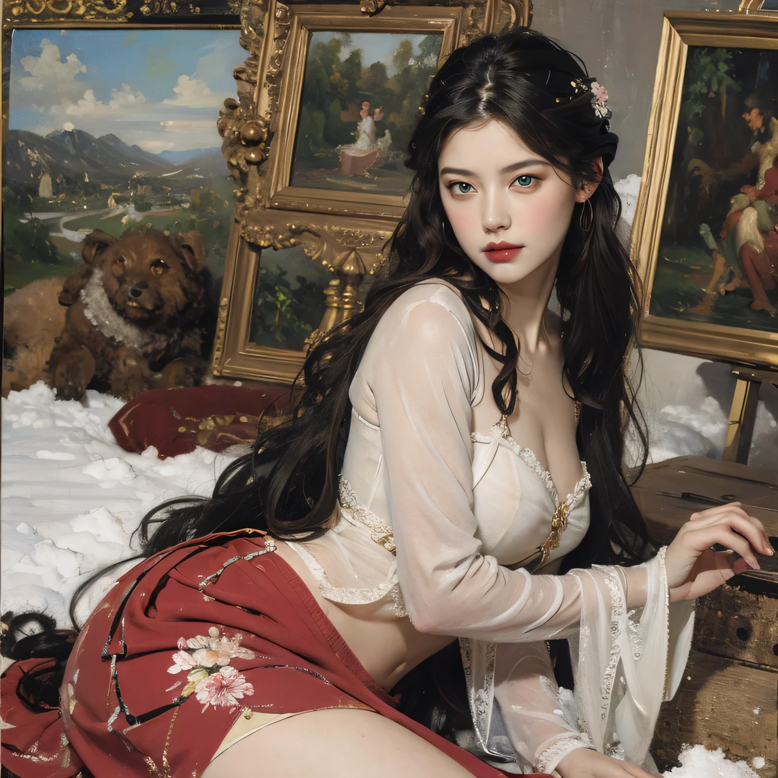 masterpiece、highest quality、cinema、(Detailed both eyes)、(cute japanese woman、bangs:1.3)、23 years old、1 girl、elegant、black hair、(auraroid photo:1.4)、Poland、