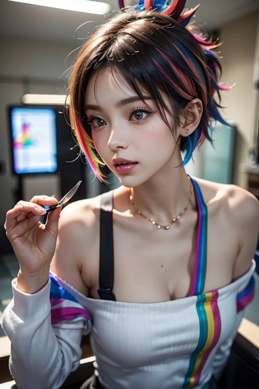 (Browsing Caution:1,4),Mix 4, (8k, RAWphotograph, Highest quality, Tabletop: 1.45), (Realistic, Realistic: 1.37),illumination, night, プロのillumination, photographn mapping, Radio City, Physically Based Rendering, Gradient Brunette, 高品質のphotograph, High resolution, 1080P, (Detailed facial depiction), (Detailed description of the hand), (Delicate CG), Extreme light and shadow, Rich details, (Detailed facial features), (Highest quality), Look in front of you, Highly detailed face, Highly detailed lips,  超High resolution, (Faithfulness: 1.4), photograph, 1 girl, [(sad)],  , Thin limbs, movie, Cool pose, I Cup, Highest qualityな完璧なボディ, photographのような, (1 girl: 1.3), Perfect balance, (Huge, Perfect breasts, Areola),(Realistic, Photorealistic:1.37),One Girl, Cowboy Shot,Professional Lighting, Photon Mapping, Radio City, RAWphotograph、(Photorealistic:1.4)、Octane Rendering、Complex 3D rendering with ultra-detail, Studio Soft Light, Rim Light, Vivid details, Super Detail, Realistic skin texture, Detailed aspect, Beautiful details in the eyes, Highly detailed CG Unity 16k wallpaper, compensate, (Detailed Background:1.2),Highest quality, 超A high resolution, Tabletop, One Girl, One girl,alone, Upper Body,View Viewer, Black Background, Bobcut, short hair, Multicolored Hair, compensate , Lips parted, Black Lips, eyeliner, Gothic, Goth Girl,((Multicolored Hairの色:1.4)),((全身全naked)),(((nsfw))),((naked)),((Small breasts:1.2)),((((naked)))),((Pixie Cut:1.2))