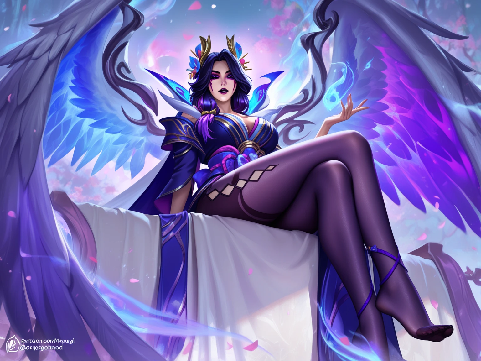 WZRYdiaochanZXYZM,1girl, mature female,cityscape,looking at viewer,dress, purple eyes, detached sleeves,breasts, hair ornament, jewelry,cowboy shot, <lora:WZRYdiaochanZXYZMgfFF:0.8>